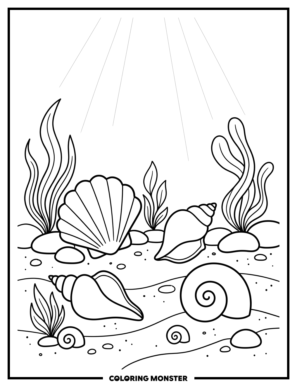 Seashells on Ocean Floor Coloring Page