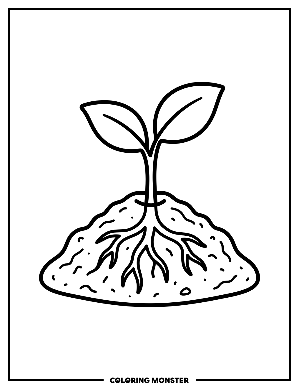 Seedling Growing from Soil Coloring Page