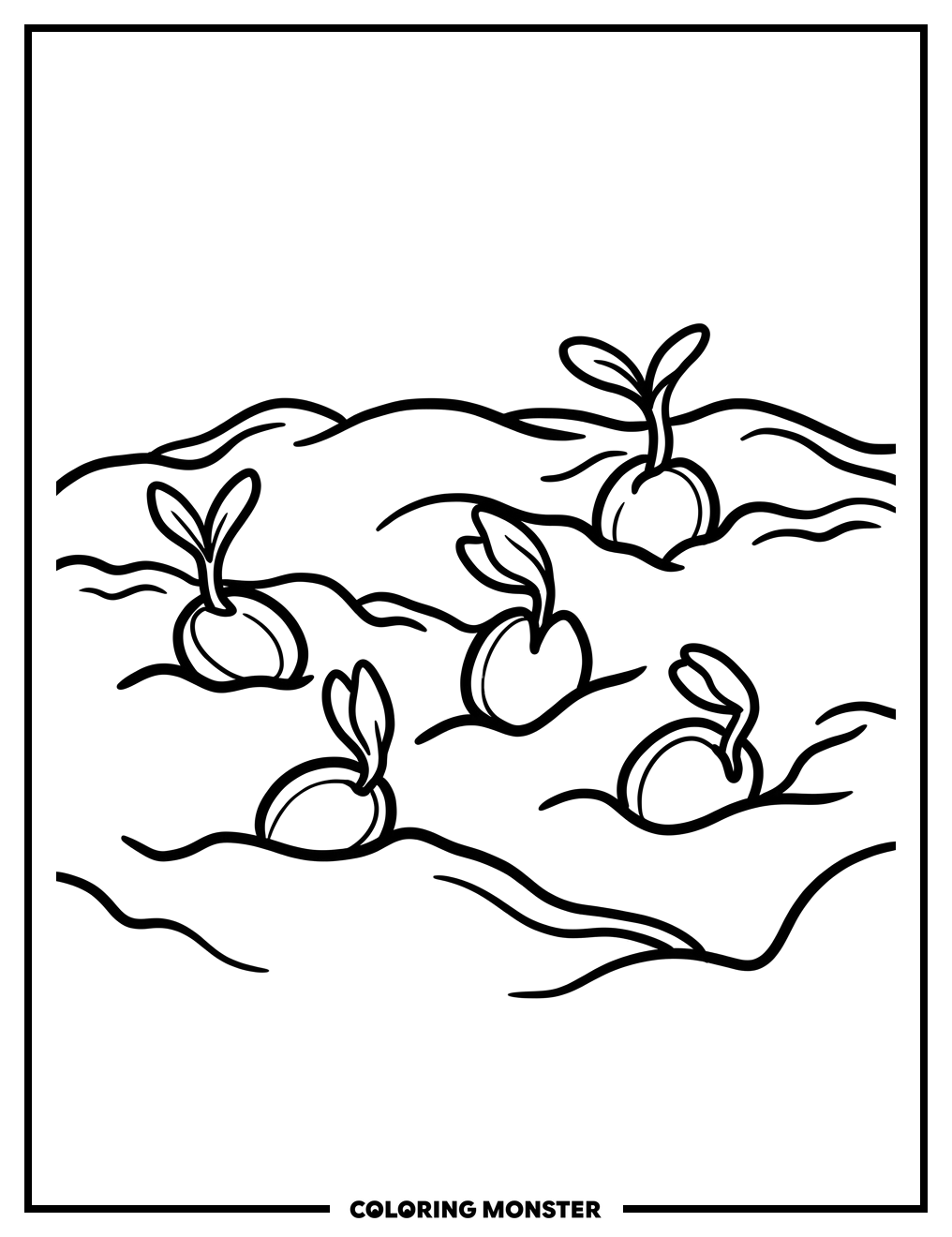 Seeds Sprouting in Soil Coloring Page