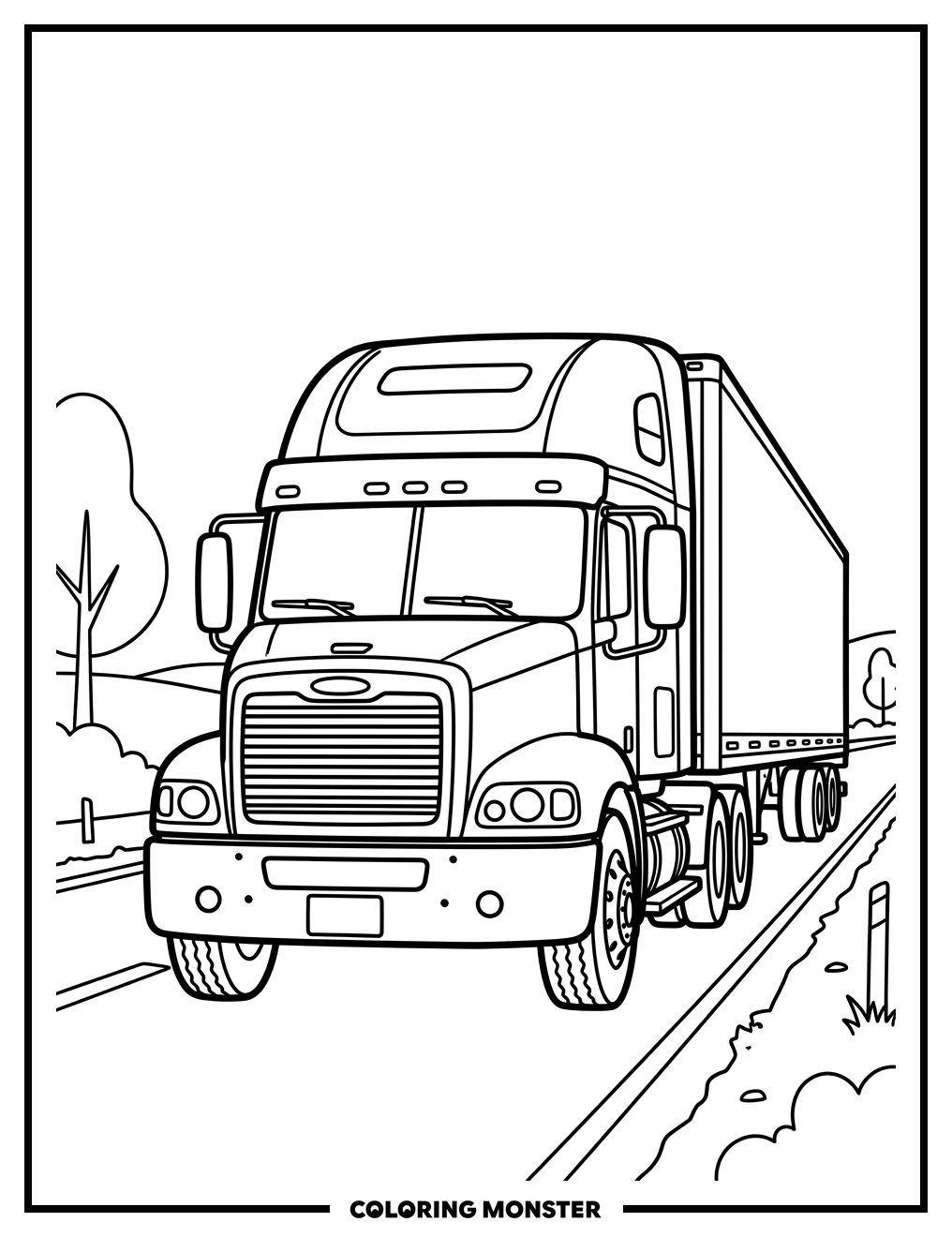 Semi-Truck Front View Coloring Page