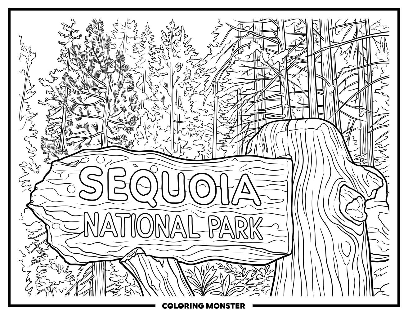 Sequoia National Park Entrance Sign Coloring Page