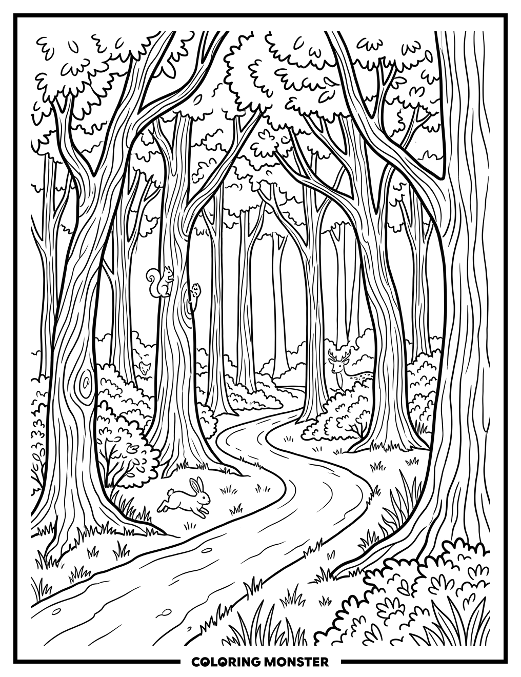 Serene Forest Path Coloring Page