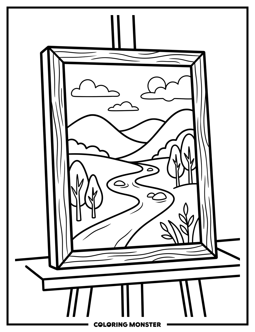 Serene Landscape Painting Coloring Page