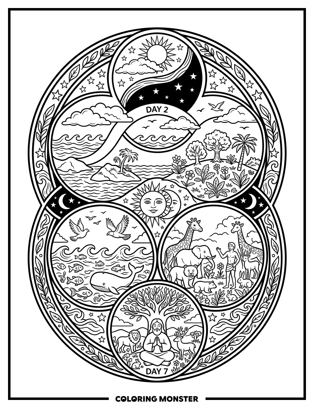 Seven Days of Creation Coloring Page
