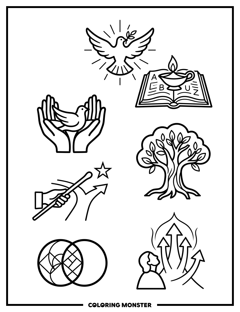 Seven Gifts of the Holy Spirit Symbols Coloring Page