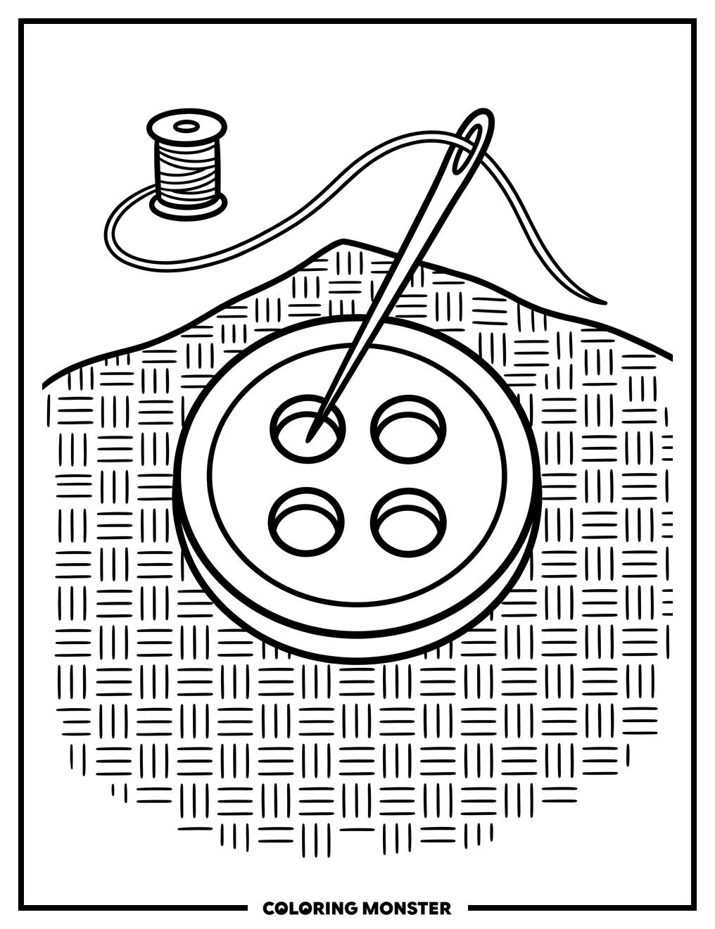 Sewing Button and Needle Coloring Page