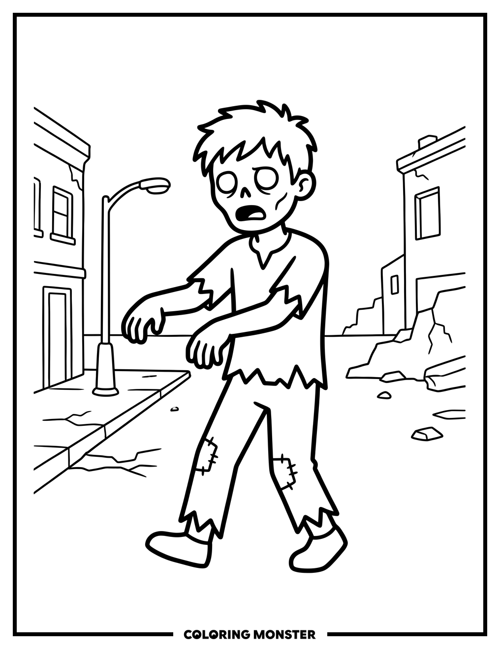 Shambling Zombie Character Coloring Page