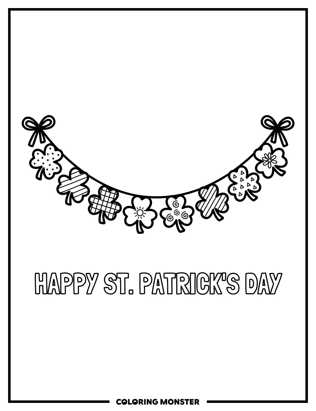 Shamrock Banner With Patterns Coloring Page
