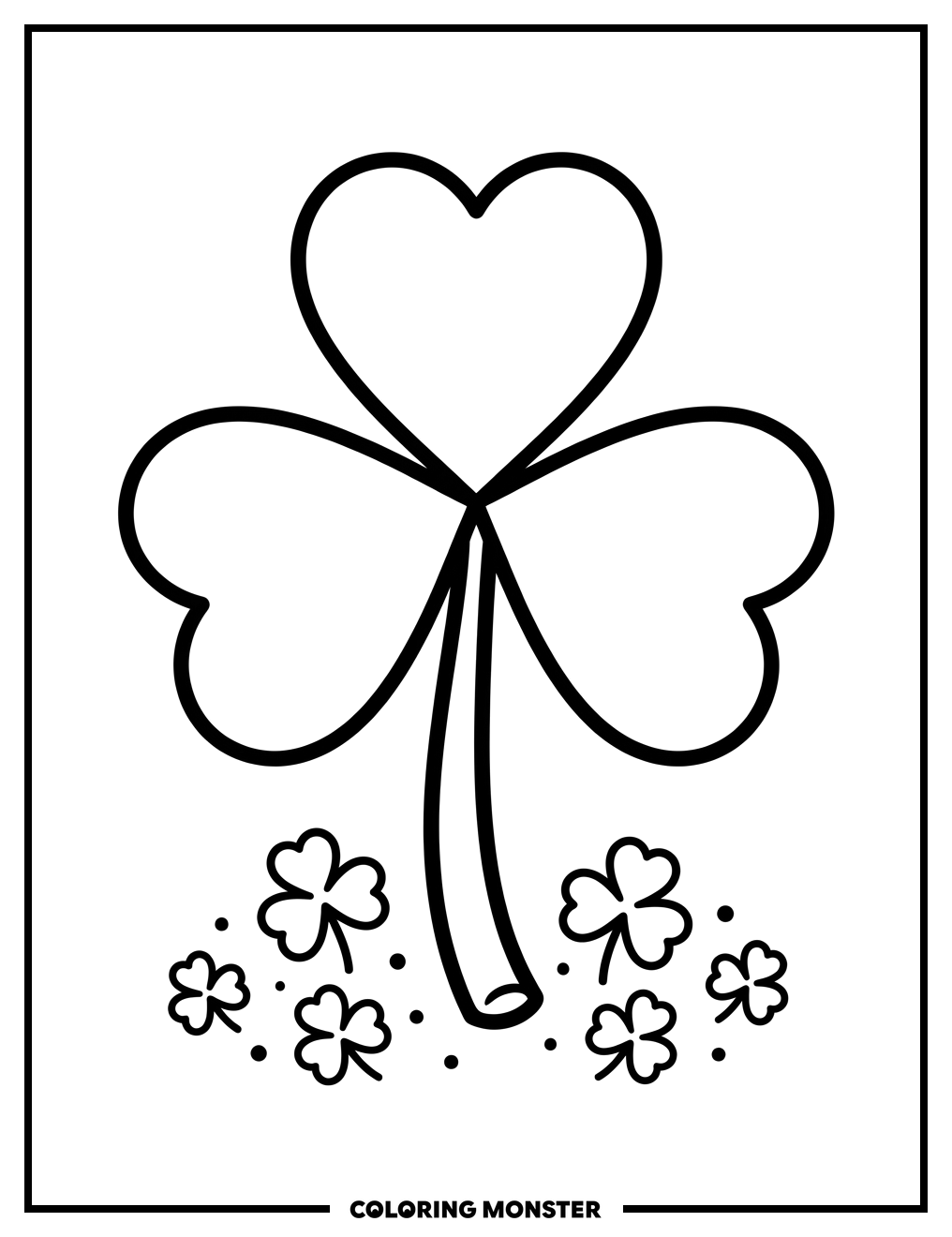 Shamrock with Scattered Clovers Coloring Page