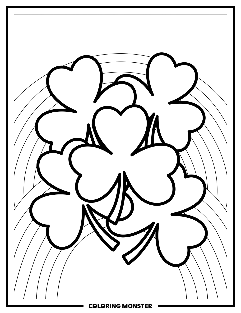 Shamrocks and Rainbow Behind Coloring Page