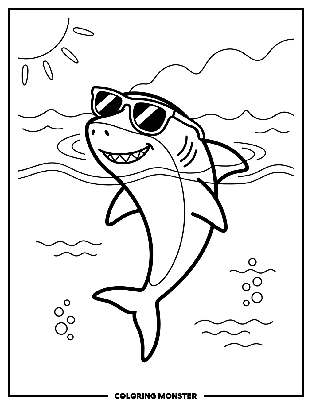 Shark Wearing Sunglasses Coloring Page