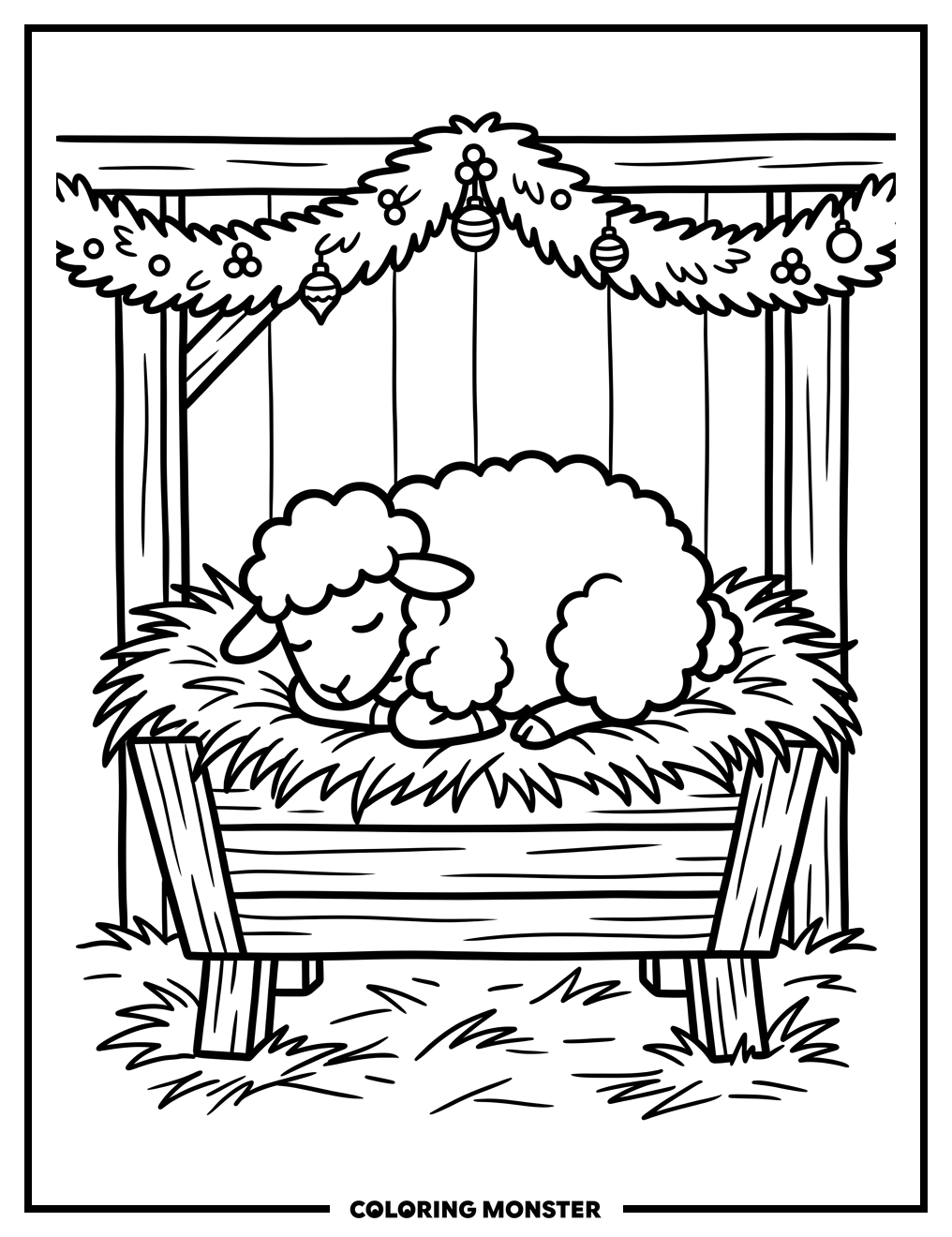 Sheep in a Manger Coloring Page
