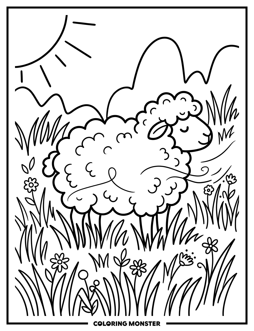 Sheep in a Sunny Meadow Coloring Page