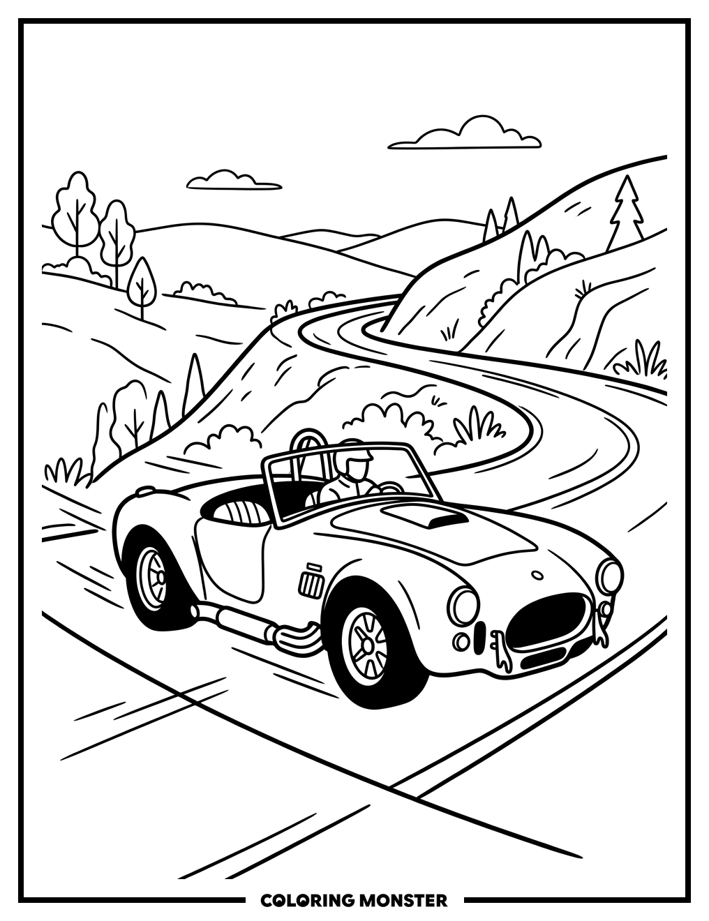 Shelby Cobra Sports Car in Motion Coloring Page