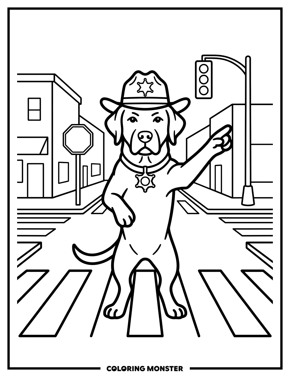 Sheriff Labrador Directing Traffic Coloring Page