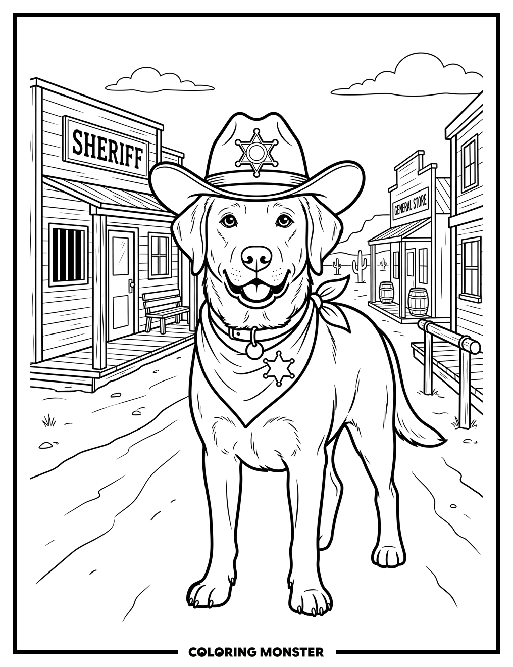 Sheriff Labrador on Duty Coloring Page