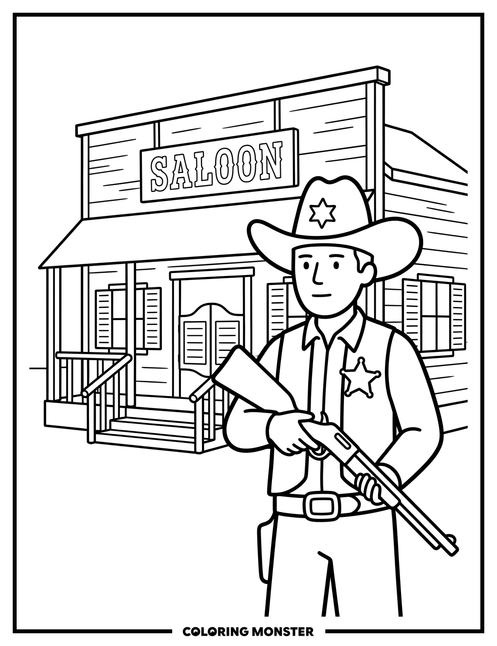 Sheriff Outside Saloon Coloring Page