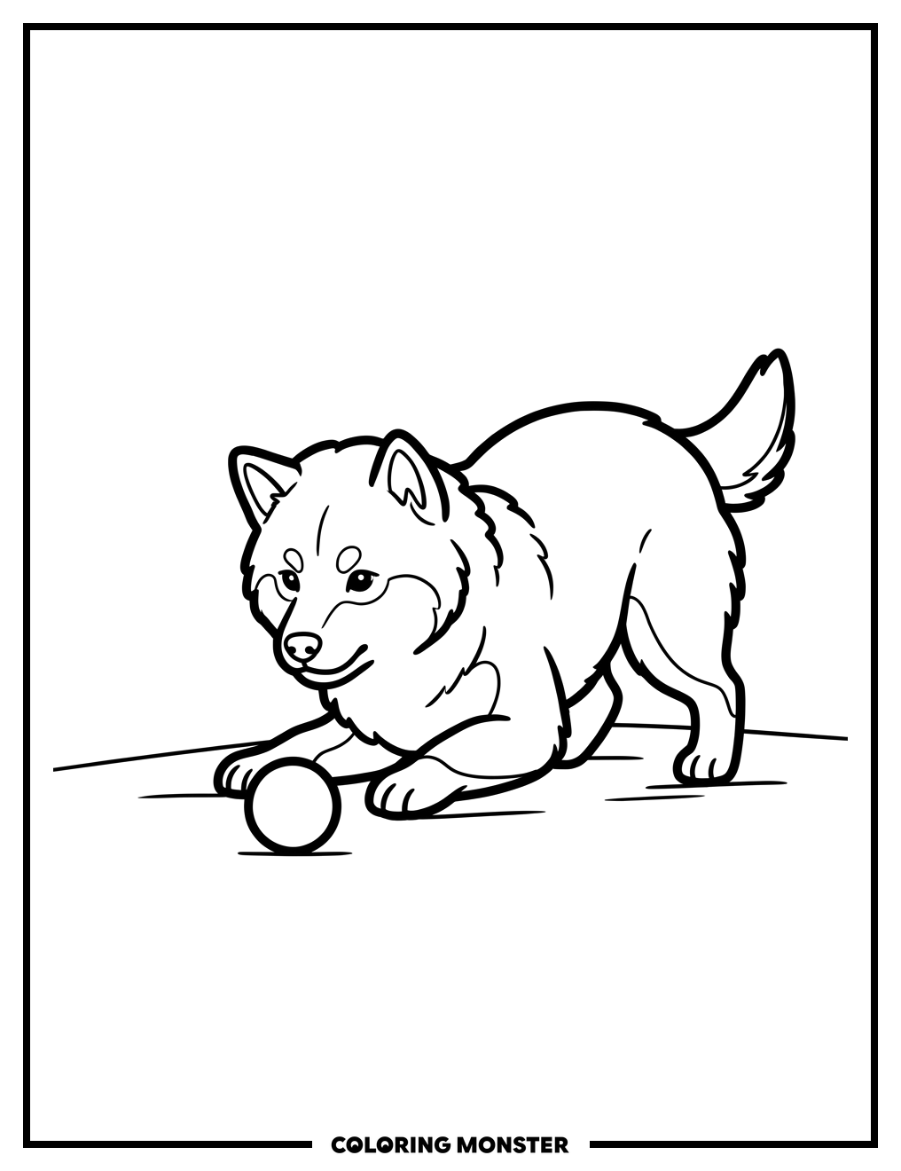 Shiba Inu Dog Pouncing Coloring Page