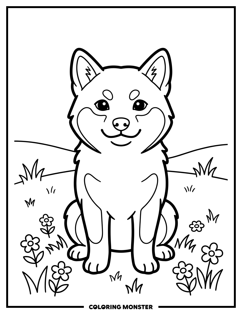 Shiba Inu in a Grassy Field Coloring Page