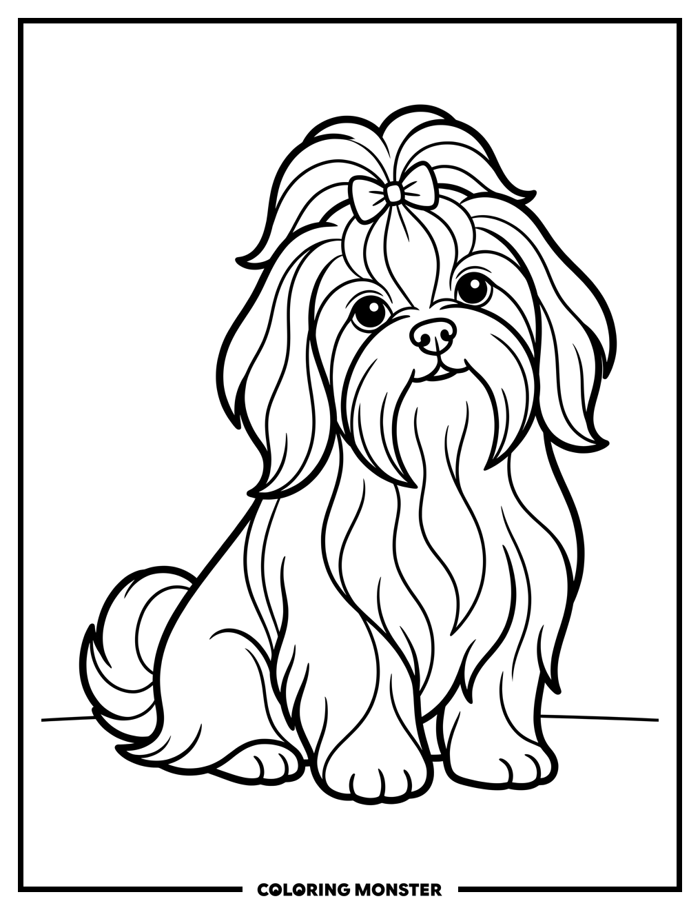 Shih Tzu With Decorative Bow Coloring Page