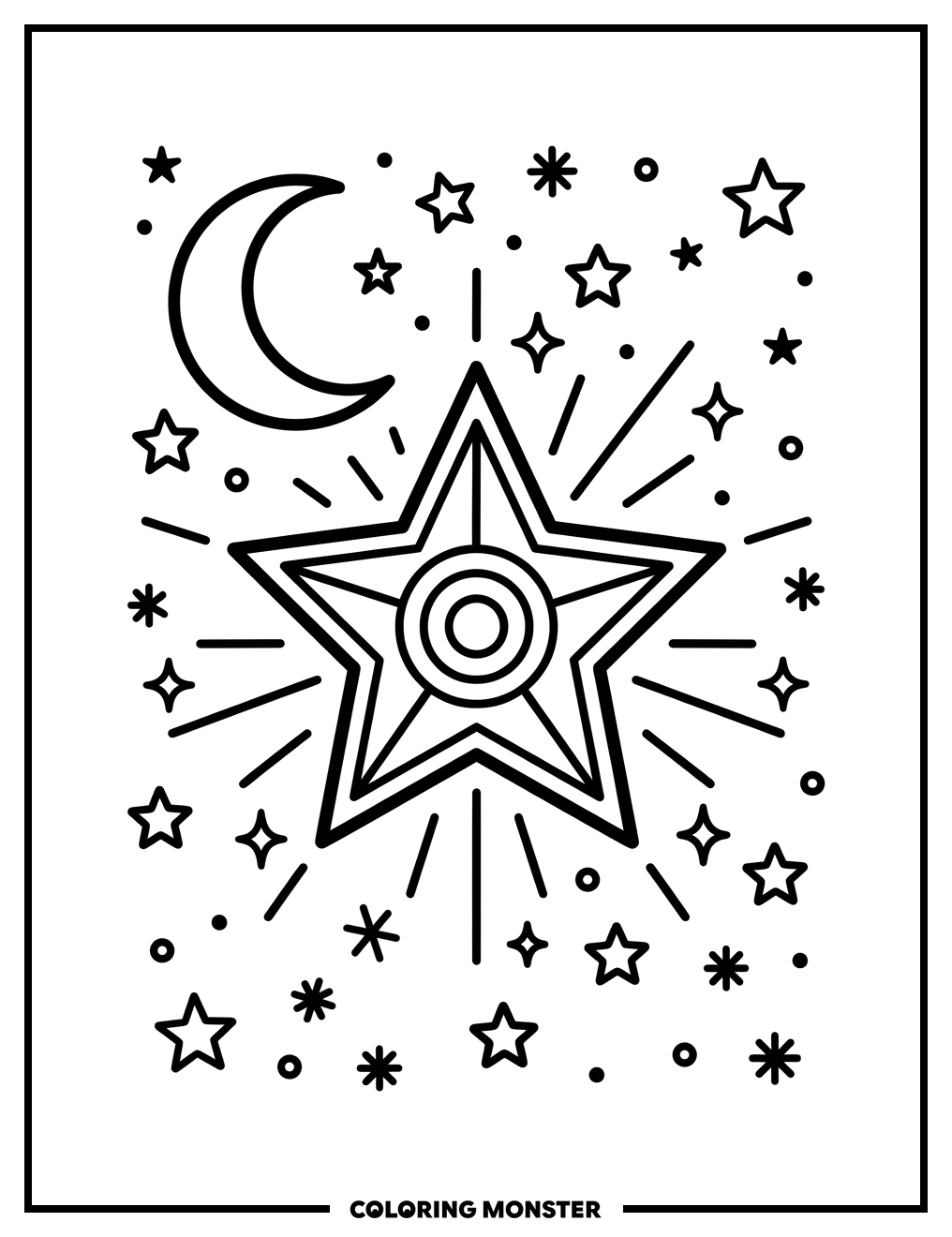 Shining Star at Night Coloring Page