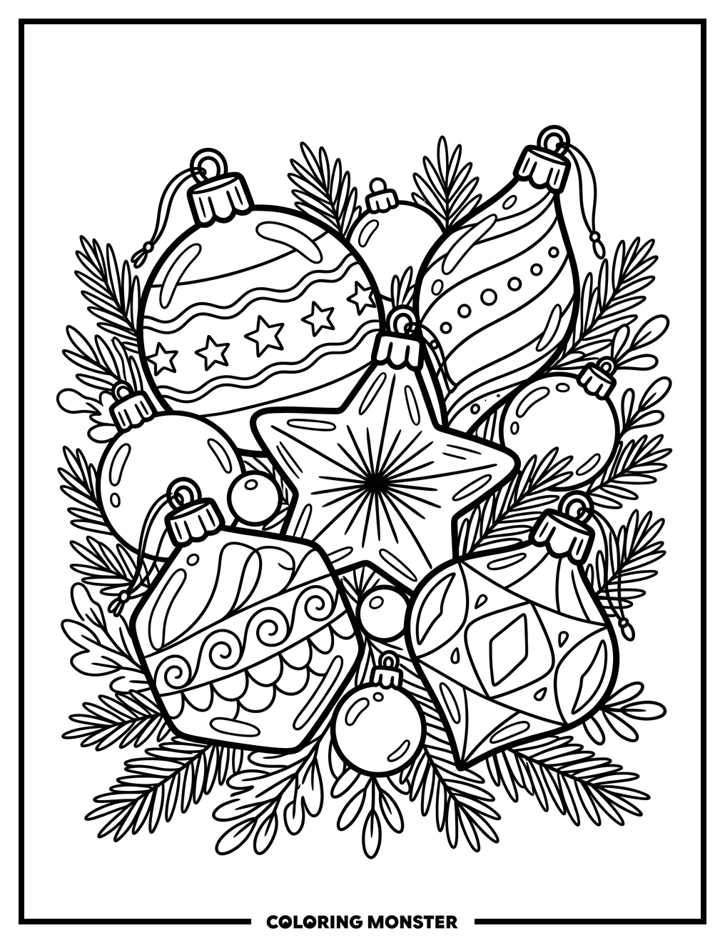 Shiny Christmas Ornaments Coloring Page