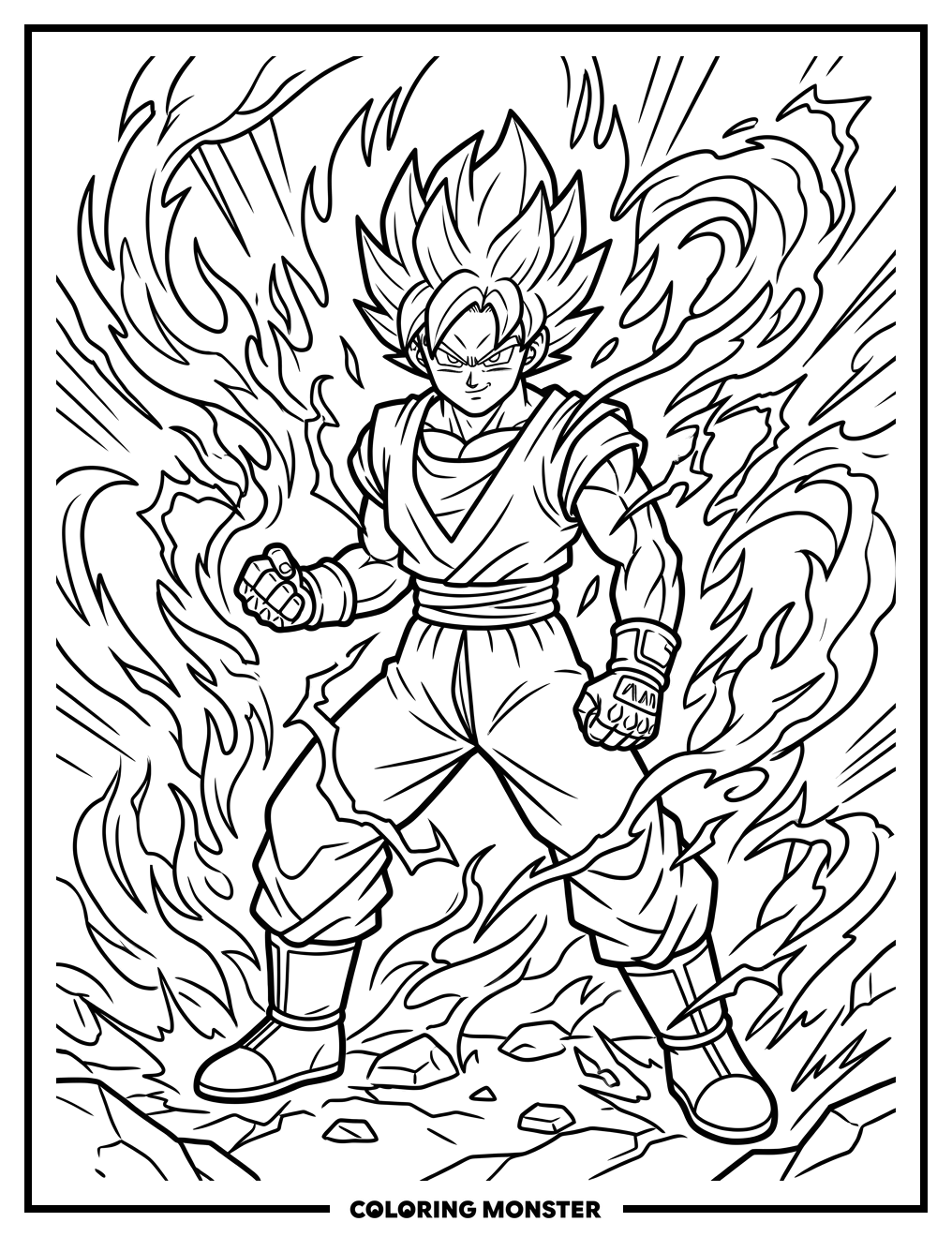 Shonen Anime Hero in Action Pose Coloring Page
