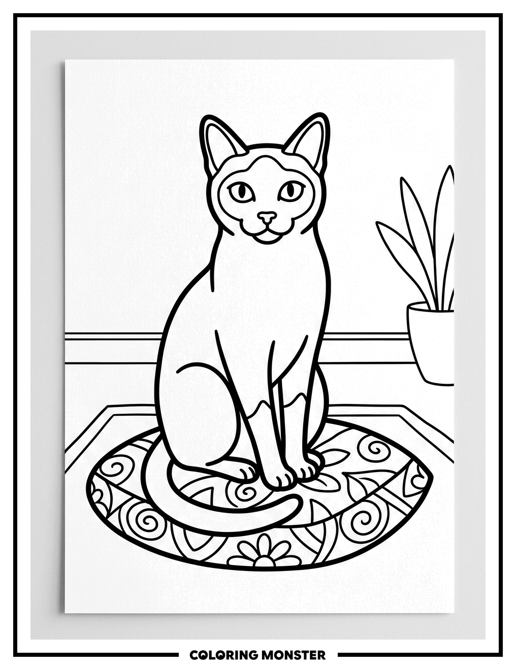 Siamese Cat on Cushion Coloring Page