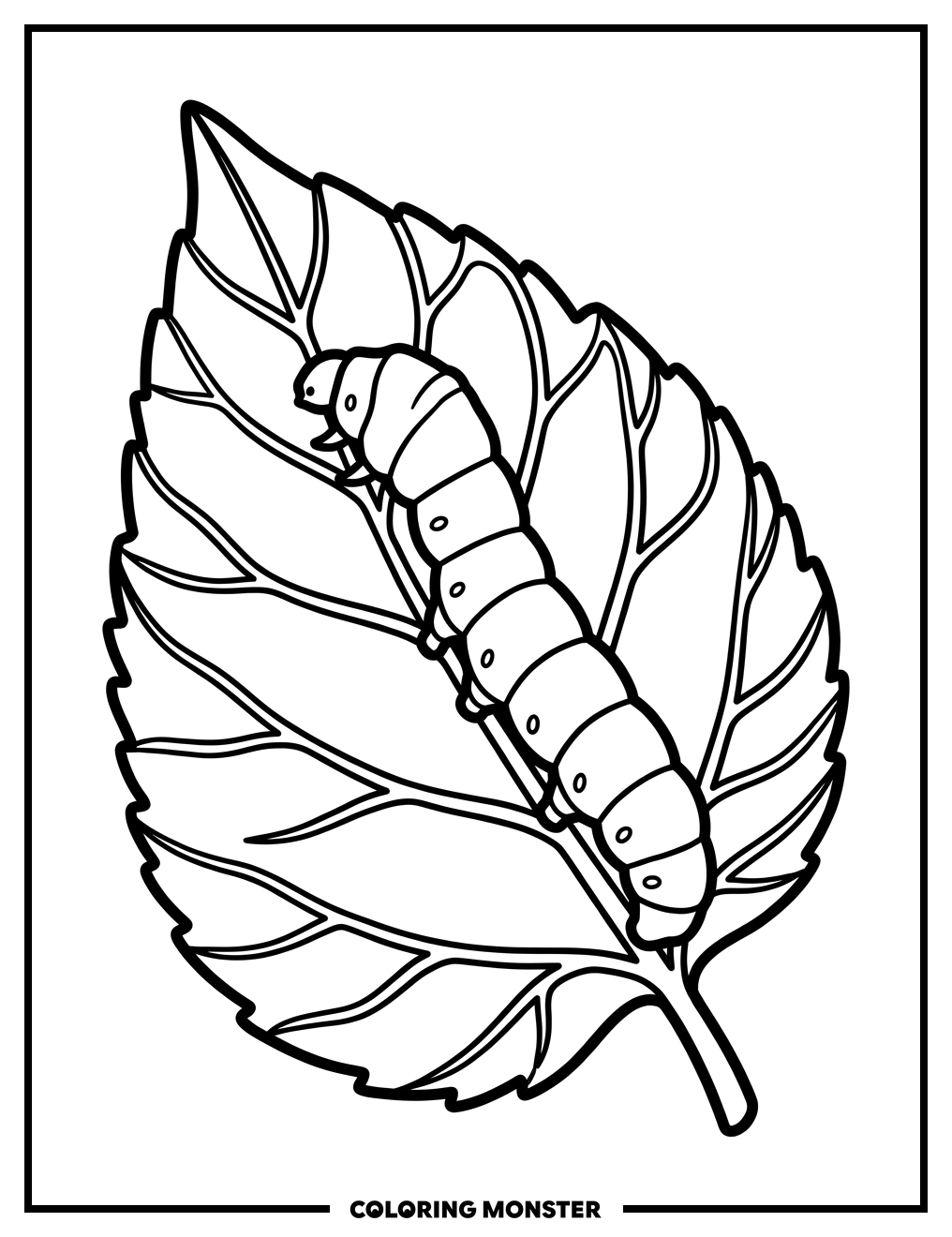 Silkworm Caterpillar on Mulberry Leaf Coloring Page