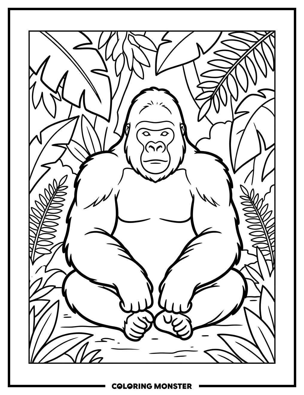 Silverback Gorilla in Jungle Clearing Coloring Page