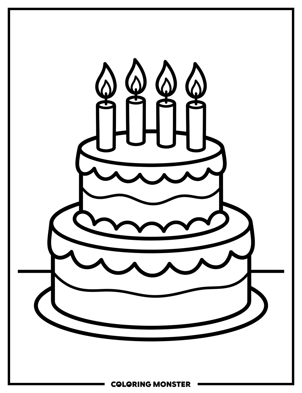 Simple Birthday Cake With Candles Coloring Page
