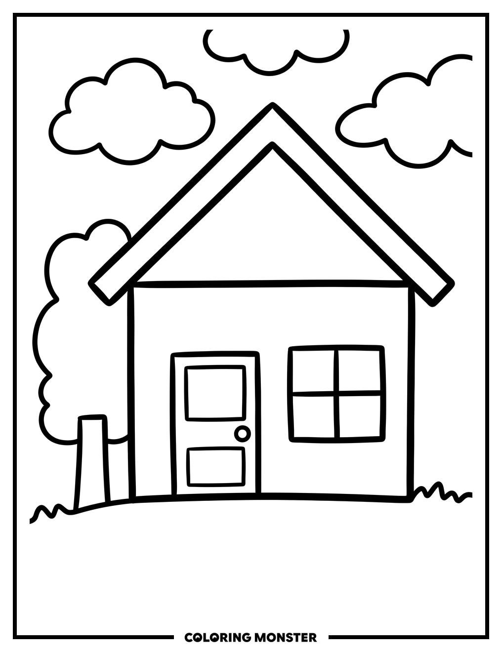 Simple Block House Coloring Page