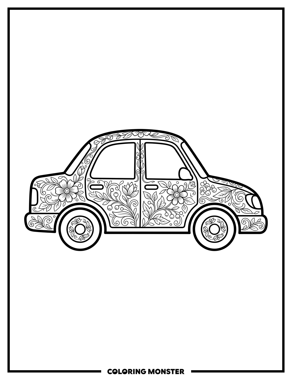 Simple Cartoon Car With Floral Accents
