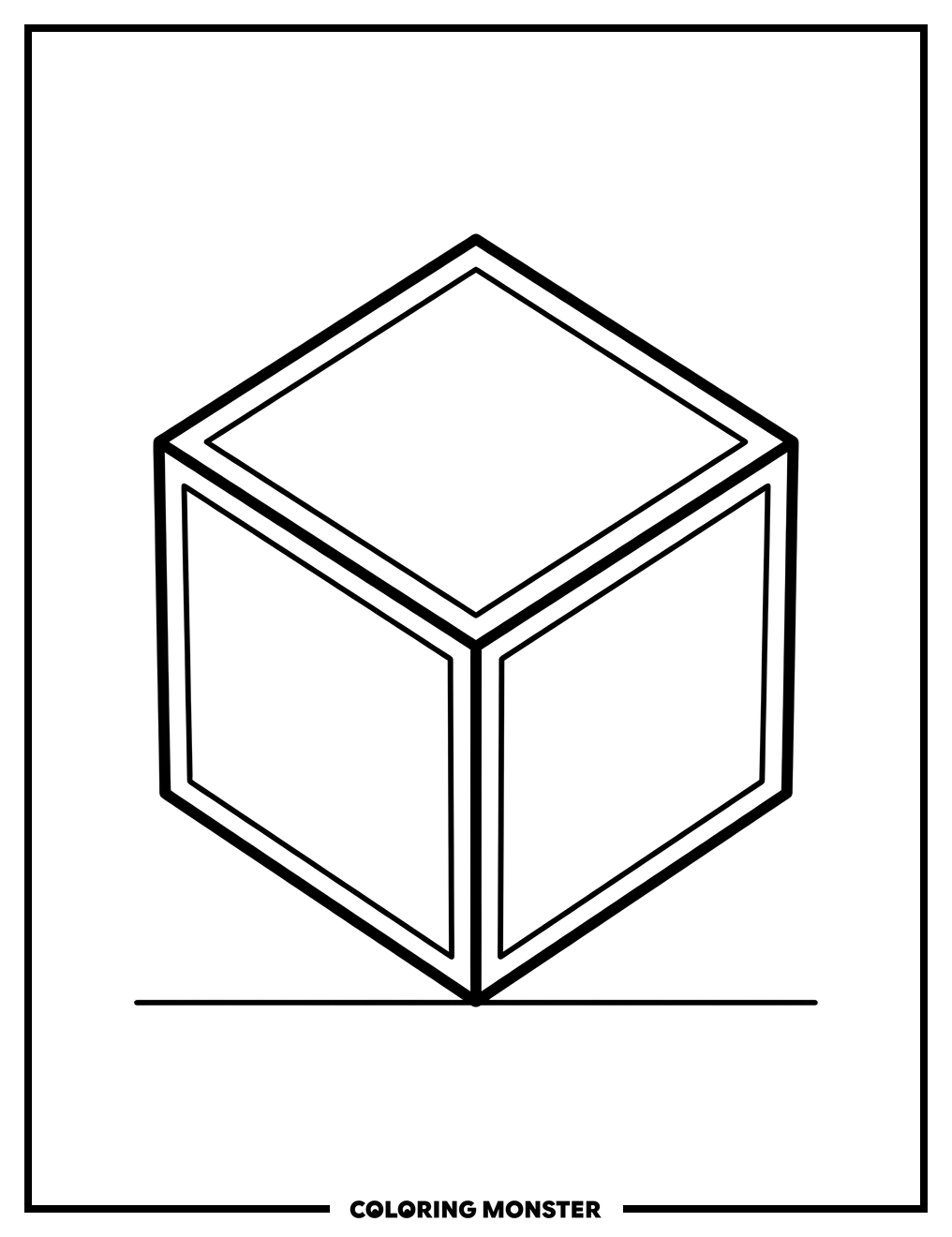Simple Cube on Corner Coloring Page