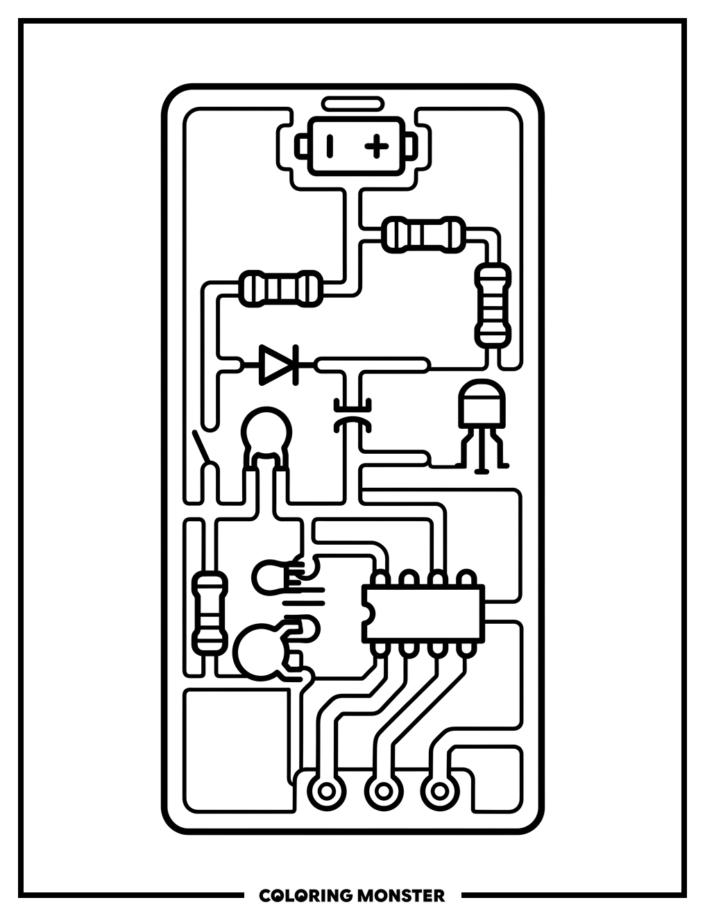 Simple Electronic Circuit Board Coloring Page