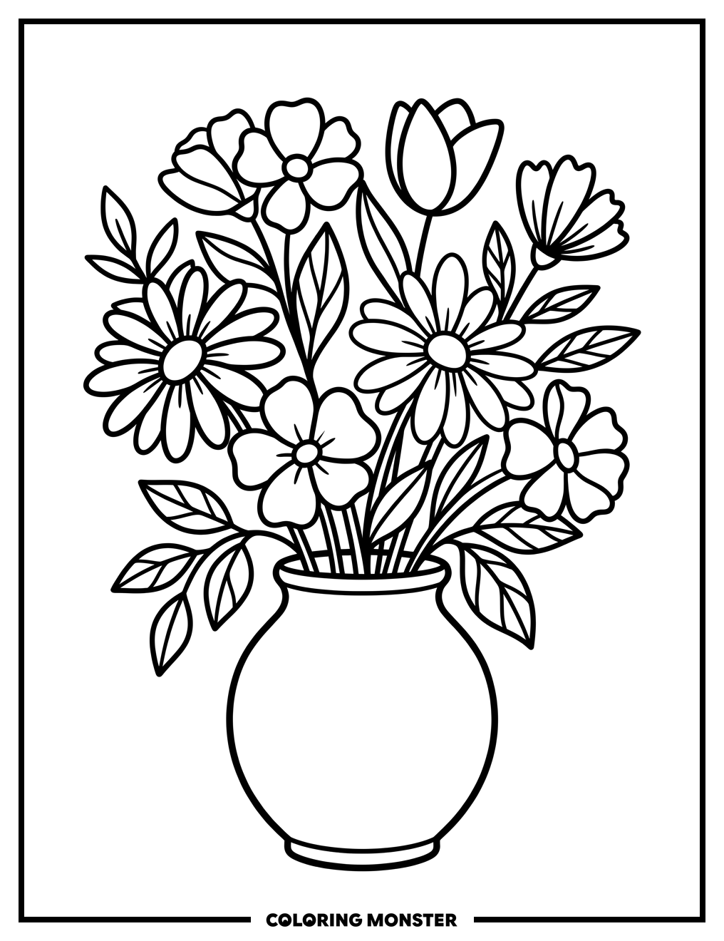 Simple Flowers in Vase Coloring Page