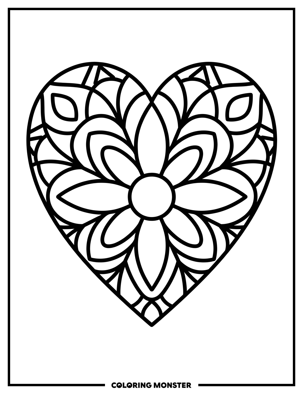 Simple Heart Mandala Coloring Page