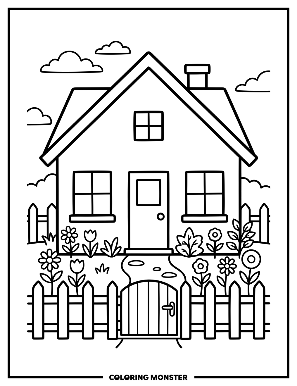 Simple House and Garden Coloring Page