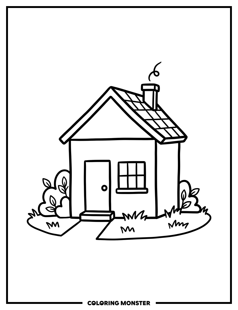 Simple House with Chimney Coloring Page