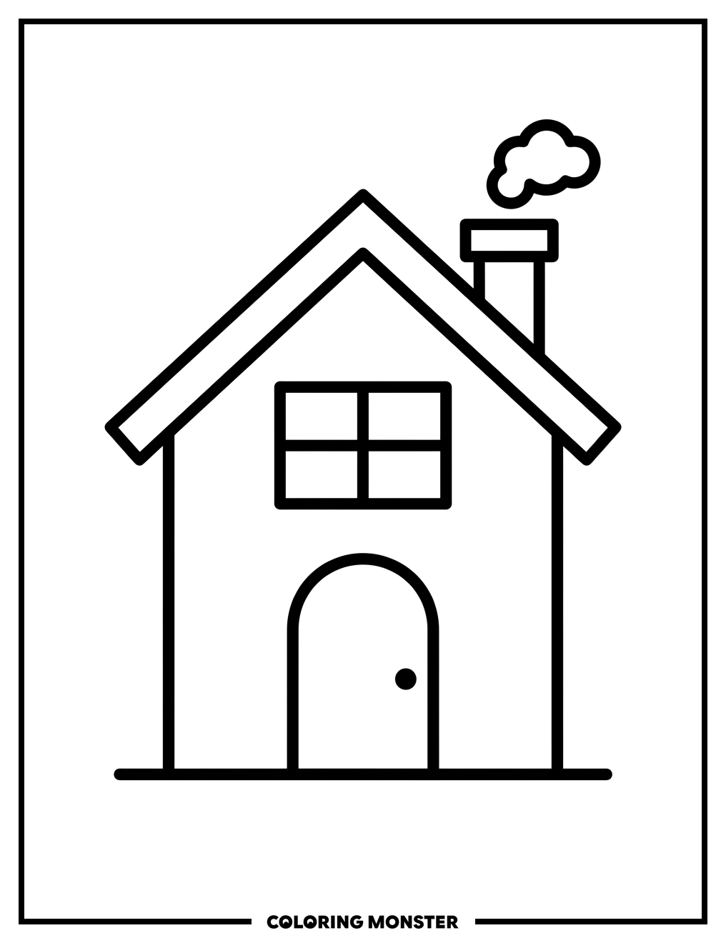 Simple House With Chimney And Door Coloring Page