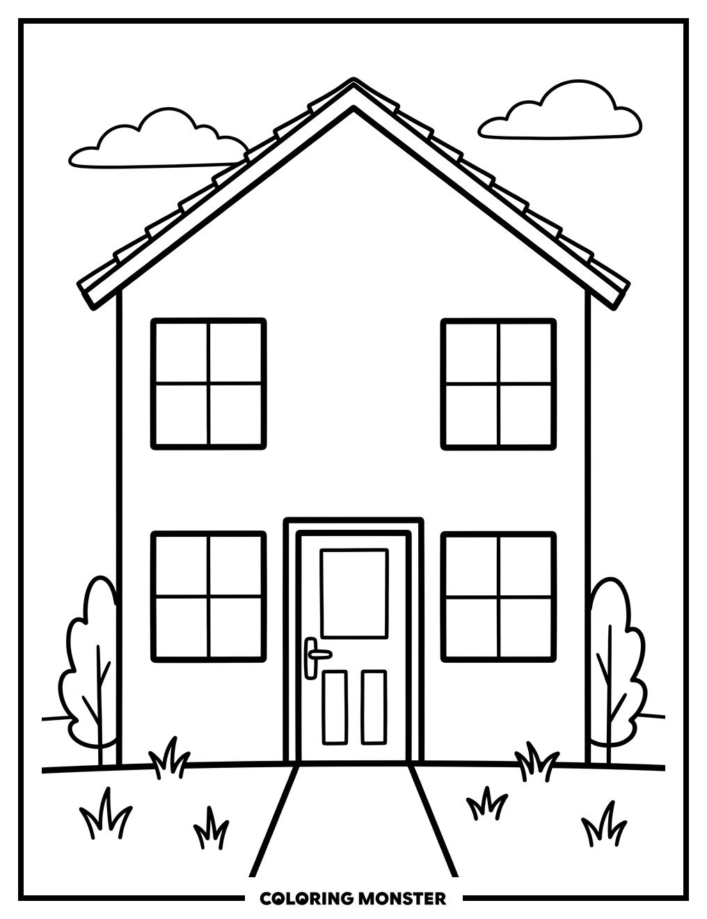Simple House with Large Door Coloring Page