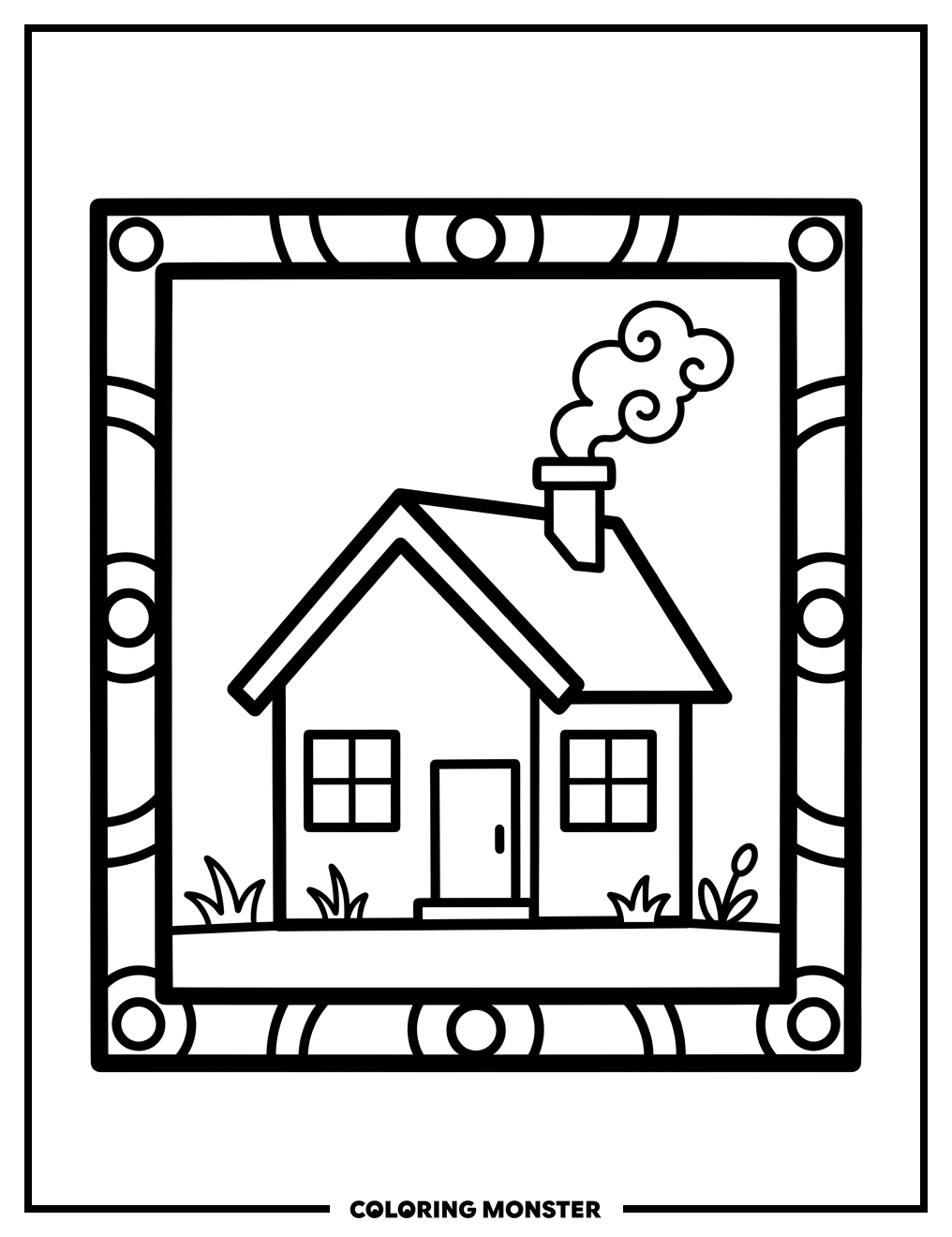 Simple House With Smoke Coloring Page