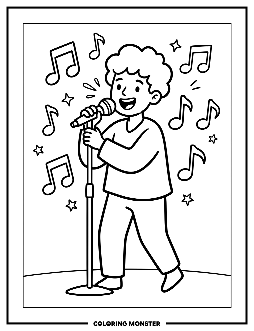 Singer Performing with Musical Notes Coloring Page