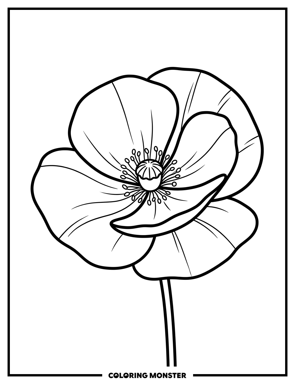 Single Red Poppy Flower Coloring Page