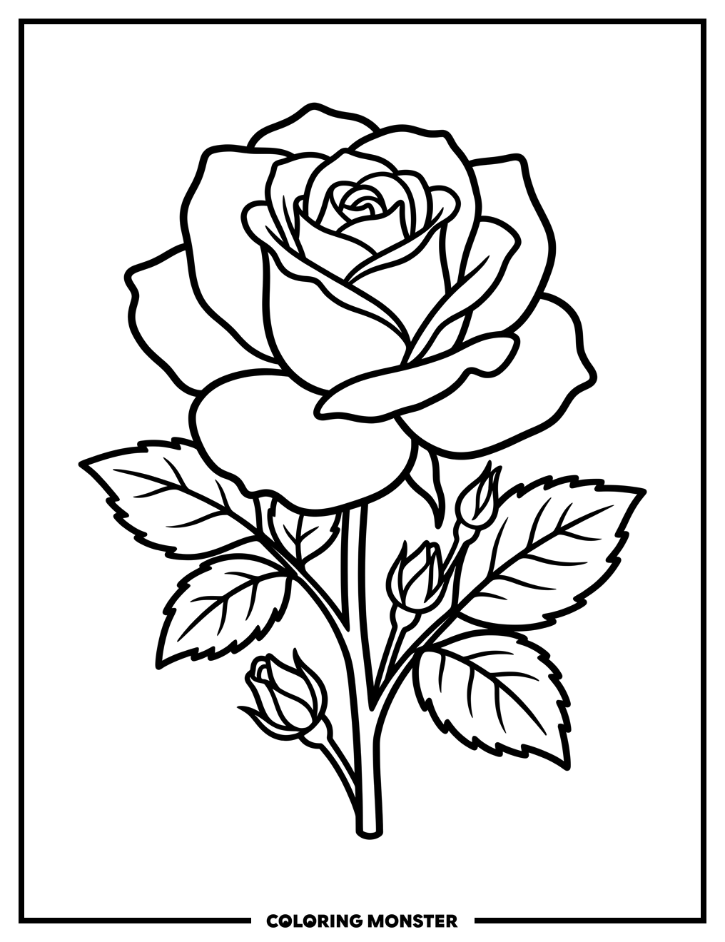Single Rose Bloom Coloring Page