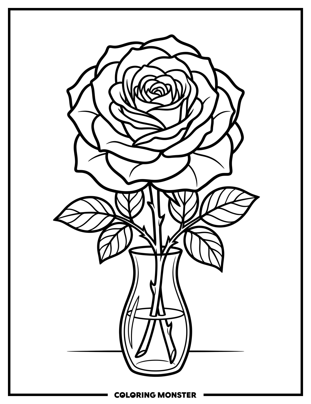 Single Rose in a Vase Coloring Page