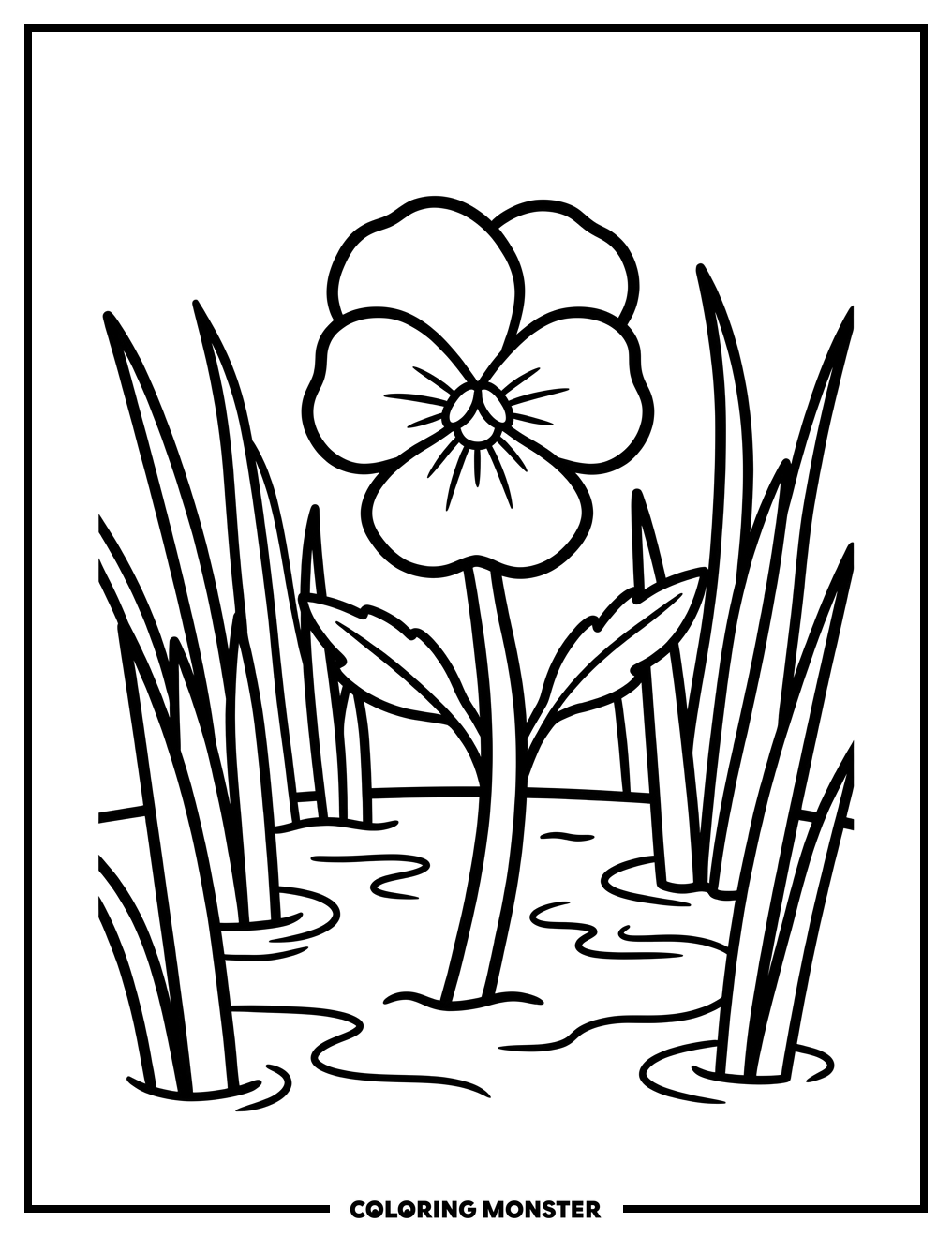 Single Viola Flower in Swamp Coloring Page