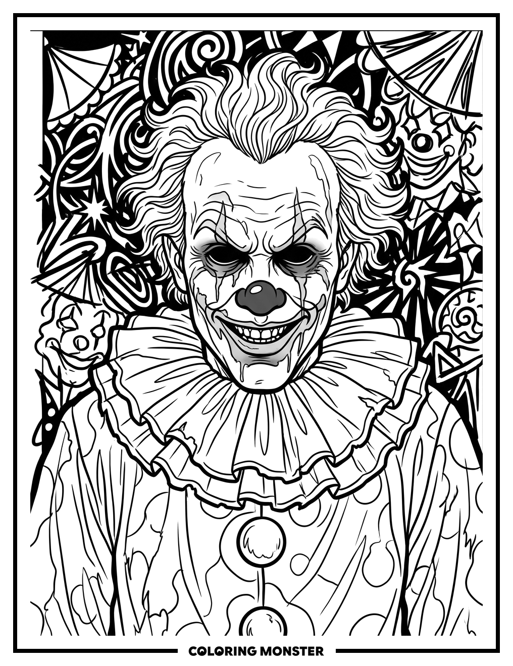 Sinister Clown Portrait Coloring Page