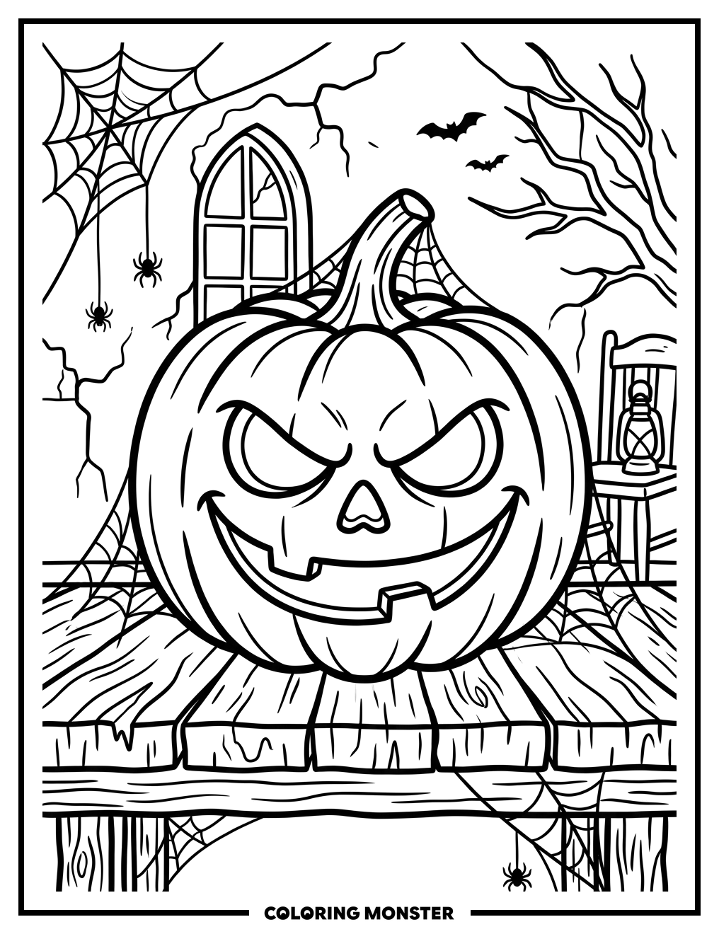 Sinister Pumpkin on Table Coloring Page