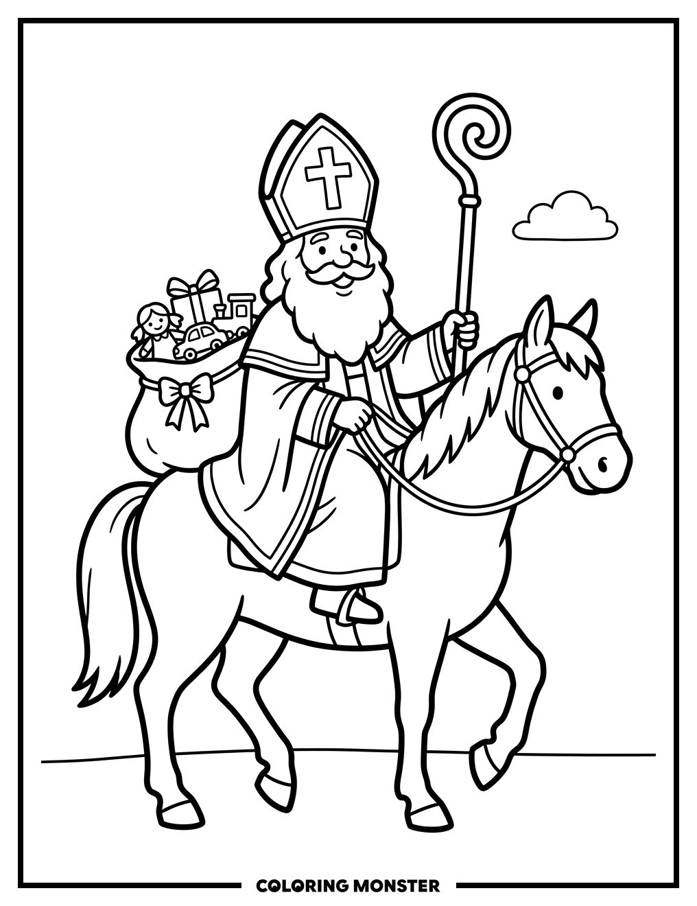 Sinterklaas on Horse Coloring Page